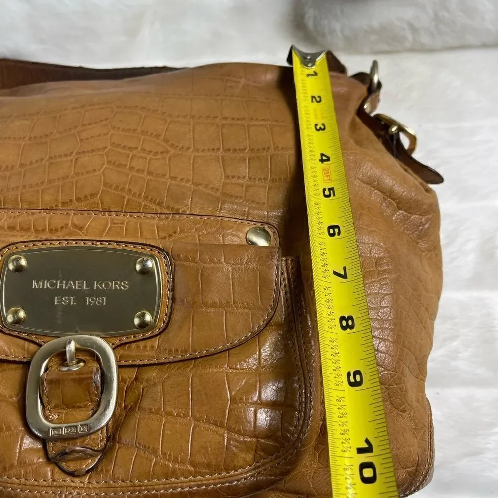 Michael Kors Tan leather crocs embossed shoulder bag with gold tone hard…